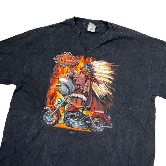 Vintage 2006 Hot Leathers Biker Eagle Flames Graphic Tee T-Shirt FLAW Black XL - Picture 3 of 7